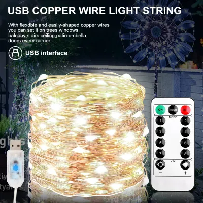 20M/65.62ft LED fairy light waterproof Christmas decoration light 8 mode curtain light USB LED string light suitable for XMAS camping lampu party wedding Chinese new year
