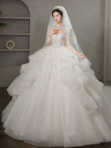 ชุดแต่งงานแขนยาว คุณภาพสูง งานพิธีการ ชุดเจ้าหญิงหลบหนี ชุดแต่งงานสไตล์ฝรั่งเศส ชุดเจ้าสาว ชุดราตรี ชุดเดรส