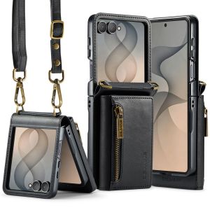 szhaiyu | 2 in 1 Luxury Leather Flip Lanyard Phone Case for Samsung Galaxy Z Flip 8 7 6 5 4 3 7FE Magnetic Zipper Wallet Card Solt Cover