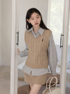 Cantonstory | Áo Vest Knit V-Neck Không T Tay Thời Trang