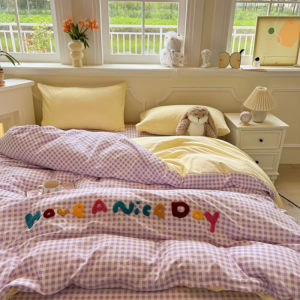 Ins Style Water Washed Cotton Towel Embroidered Bedding Set Non Pure Cotton Duvet Cover Dormitory Bedding Three Piece Set