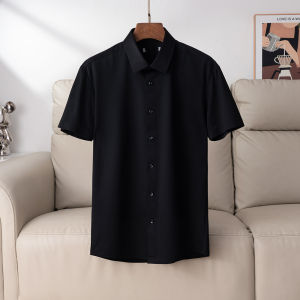 Áo Sơ Mi Nam Tay Ngắn Mùa Hè 2025 Màu Đen Thường Ngày Cổ Bẻ Dễ Chăm Sóc Vải Polyester Thoáng Khí Thường Ngày