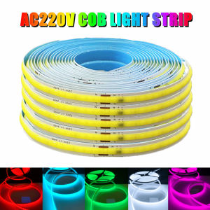 10~0.5M 220V COB LED Strip Flexible Tape Light Smart IC No Need Driver High Bright 240LEDs/m Linear Lighting RA95 Warm Ice Blue