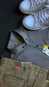 Kemeja Pria Lengan Pendek Polos Warna Abu Tua Slimfit Casual