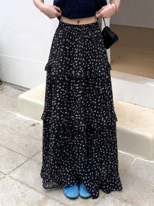 YAYANGREN | Elegant Slimming A-line Mid-Length Black Floral Dot Cake Skirt