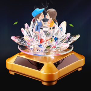Solar Powered Crystal Car Perfume Holder Decoration Full Set Vehicle Dashboard Ornament with Colorful Lights Automobile Accessories
