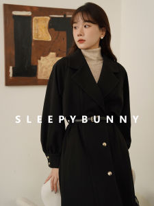 Sleepy Bunny Downton Abbey Dark Gray Woolen Coat Female Winter Hepburn Style Elegant Classy Long Woolen Coat