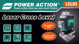 POWER ACTION Laser Level LCL03 Self-Leveling Cross Line Laser Green 16 Lines 360° Horizontal & Vertical Measurement Remote Control Leveling Tool Measuring Set / Aras Laser Hijau Alat Ukur Sejajar/ 綠色水平儀 / 3 Months Warranty