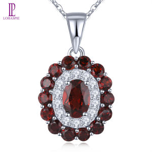 Lohaspie Jewelry Genuine 2 Carats Solid Sterling Silver 925 Pendant Original Natural Garnet Pendant 925 Silver Pendant With Real Stone Garnet Birthstone Pendant For Women Jewelry