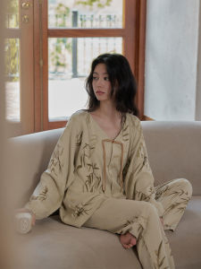 Pure Cotton Long Sleeve Womens Sleepwear Set Floral Print Home Comfortable V-Neck Soft And Breathable Spring Autumn Wear