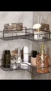 2/3 Layer NO Rust Bathroom Corner Storage Hanging Shelf Rack Toilet Organizer Kitchen Rack Traceless Wall-mounted Bathroom Accessories Set