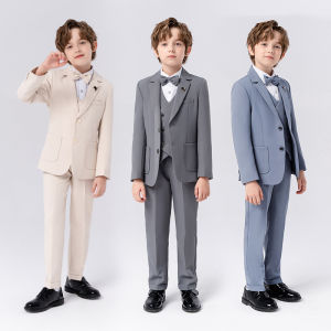 lontakids 5Pcs Boys Suit Tuxedo Blazer Vest Bowtie Set Kids Formal Suits for Wedding Party