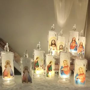 Lampu LED elektrik bentuk lilin Motif Tuhan Yesus Bunda Maria