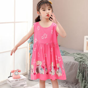 Summer Children Toddler Girls Thin Poplin Pajamas Cotton Sleeveless Vest Dress Cute Princess Home Wear