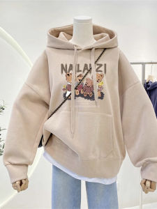 เสื้อสเวตเตอร์มีฮู้ดผ้าขนแกะสำหรับผู้หญิง ทรงหลวม ปกติ แขนยาว ปกติ เสื้อผ้าทำงานสไตล์เกาหลี ลายหมี แฟชั่นฤดูใบไม้ผลิและฤดูใบไม้ร่วง