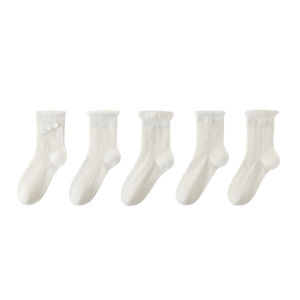 miiow | Princess Style Breathable Lace Edged Thin Mid-Calf Socks For Girls Spring Summer Autumn No-Cuff Butterfly Knot Cotton Blend Socks