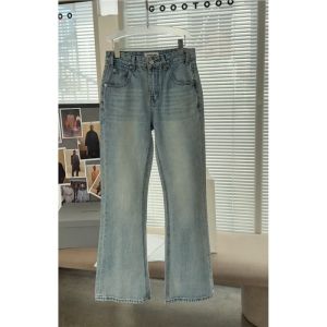 Slimming Straight Leg Jeans Light Blue Womens Micro Flare Jeans Casual High Waist Zipper Spring Fashion plus Size Jeans