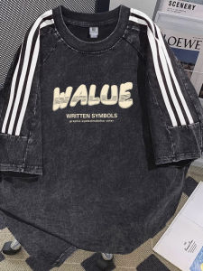 Heavyweight Washed Pure Cotton Short Sleeve T-Shirt Mens Summer New American Retro INS Trendy Loose Five-Arm Upper Apparel