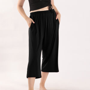 Extra Large Size Cropped Pajama Pants for Women 150.00kg plus Size plus Size Loose Thin 3/4 Casual Home Pants with Pockets Summer