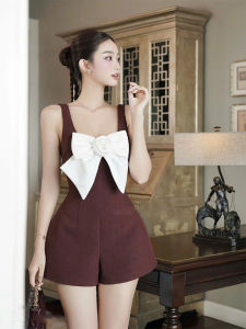 Chic and Spicy Bow Accent Summer Romper Petite Figures Slimming Wide Leg