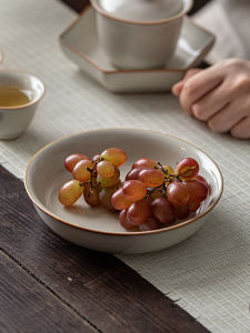 Ruyao Ceramic Tea Snack Plate round Fruit Dish Chinese Style Creative Dim Sum Snack Bowl Tea Ceremony Pot Support Plate