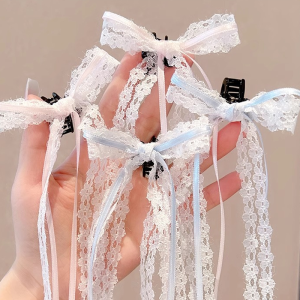 🔥Lace Bow Hair Claw Clip Small Fresh Ribbon Bangs Clip Sweet Double Ponytail Hair Accessories LovelylifeFu👍