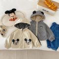 Chuột Mickey Tập Đi Trẻ Em 2 Mặt Có Mũ Kẻ Sọc Mùa Xuân, Mùa Thu Unisex Bé Trai Bé Gái Áo Khoác Ngoài Dây Kéo Đóng Cửa. 