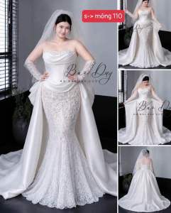 VÁY CƯỚI CÁ BIGSIZE CÚP NGỰC LẤP LÁNH KÈM GĂNG TAY- VÁY CƯỚI CÁ CHO NÀNG CHUBBY SIÊU TỘ DÁNG