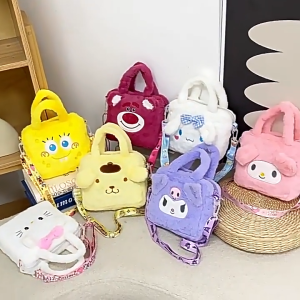 TAS JINJING SELEMPANG BULU HALUS SANRIO LOTSO/ SPONGEBOB/ KUROMI/POMPOMPURIN /MELODY MYMELODY /CINAMOROLL /HELLO KITTY /GOODY BAG PREMIUM IMPOR/ VIRAL