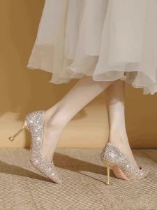 Wedding Shoes for Women High Heels New 2025 Maids of Honor Thin Heel Show Hal Dress Two-Way High-End Crystal Shoes Fashionable Korean Style