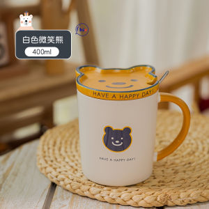 Cốc Cà Phê Gốm Sứ Dễ Thương Cốc Nước Sáng Tạo Có Nắp Và Thìa Cho Cặp Đôi Nam Nữ Cốc Đựng Porridge Sáng Cho Con Bú