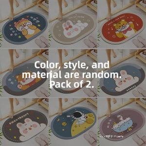 Water Absorbent Bathroom Door Mat Home Entrance Anti-Slip Foot Mat Toilet Door Carpet Cartoon Style Cartoon Anime Home Use