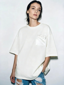 AMII | New Artistic Folding Rose Decorated Forked T-shirt
