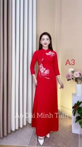 Áo Dài Lụa Mỹ Cao Cấp Họa Tiết Thêu Thủ Công Tỉ Mỉ - Mã A3
