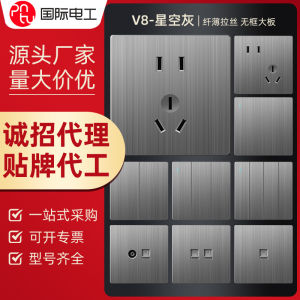 International Electrician 86 switch socket concealed ultra-thin brushed gray wall power supply one open five-hole socket wholesale