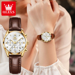 OLEVS jam tangan wanita elegan 2024 terbaru original import anti air kronograf multifungsi mewah berlian kulit jam tangan cewek