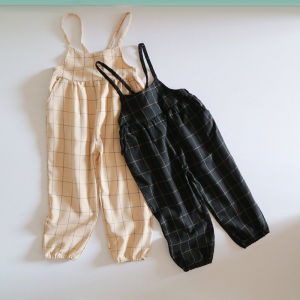 Japan fashion Women Children Overalls Plaid Loose Bloomers Pants Little Girl Spring and Summer Wear Frill Sling Casual Pants
