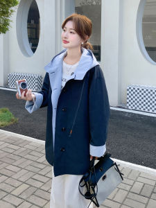 Blue Korean Style Casual Hoodie Womens Double-Sided Wearable Jacket Slimming Versatile Top for Autumn 2025 Fashion Trend