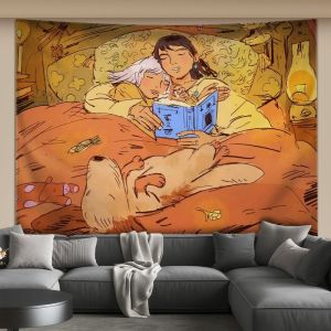 Tấm Thảm Treo Tường Bằng Vải Polyester Chống Mài Mòn VIKAMA Dreamy Girl & Tiger Illustration HD Để Trang Trí Phòng Khách Kỳ Lạ