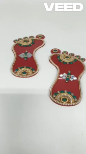 Lakshmi Charan Paduka Feet Rangoli Decoration Red (6 Inch Pair) | Auspicious Pooja Entrance Decor for Diwali Navratri Durga Puja & Home Gifts