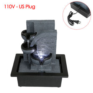 Desktop Flowing Water Waterfall Fountain with White LED Light for Company Office Wealth Feng Shui Tabletop Ornaments Home Decor
