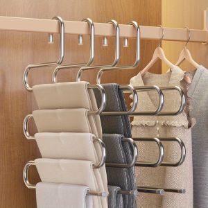 2pcs tainless Steel Pants Hangers - Space-Saving Foldable Jeans and Trousers Organizer for Closet