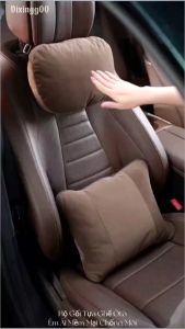 Gối tựa đầutựa cổ tựa lưng ô tôxe hơi chất liệu vải da lộn kiểu dáng mec cao cấp chống đau cổ đau lưng mỏi vai gáy