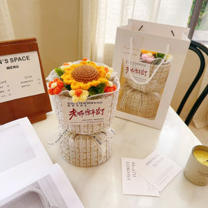 Creative Knitted Sunflower Bouquet Teachers Day Gift Happy Little Fragrance Style Woolen Knitting for Female Teachers