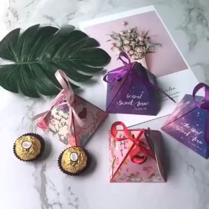 UMI Bronzing Wedding Party Birthday Goodies Gift Souvenir Doorgift Candy Triangle Pyramid Box Ribbon Kotak Gula-Gula Kahwin