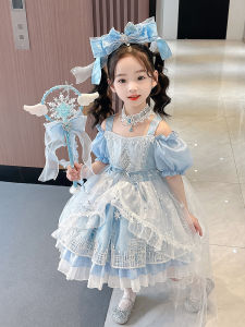 Disney Princess Child เด็กผู้หญิง เดรส ฤดูร้อน 2024 ใหม่ Elsa เดรส เด็กวัยหัดเดิน เด็กผู้หญิง S Puffy กระโปรง แขนยาวสูง เอว Fairy Tale เดรส
