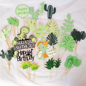 Dinosaur Themed Cake Decoration Boys First Birthday Forest System Dessert Table Baking Plugin Label Popular Selling Birthday Decoration