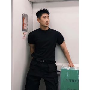 Black Sorona Quick Dry Short Sleeve Mens T-Shirt Fitness Half Sleeve Ice Silk Cool Sensation High End Feel Summer Breathable