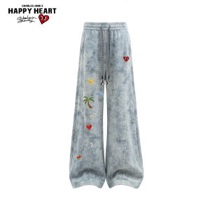CHARLES JANGS HAPPY HEART | American Cartoon Print Wide Leg Pants