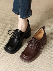 Retro British Style Knot round Toe High Heel Single Shoes Womens Fashion Spring Summer Autumn Season All-Match Commuting Shoes